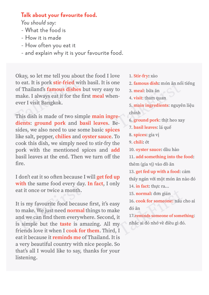 Bài mẫu Talk about your favorite food band 5.0+