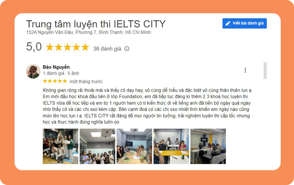 Review trung tâm Luyện thi IELTS CITY - Ảnh: Google Review