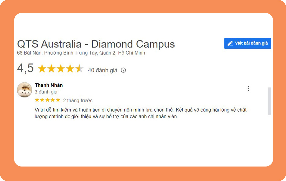 Review trung tâm QTS English - Ảnh: Google Review