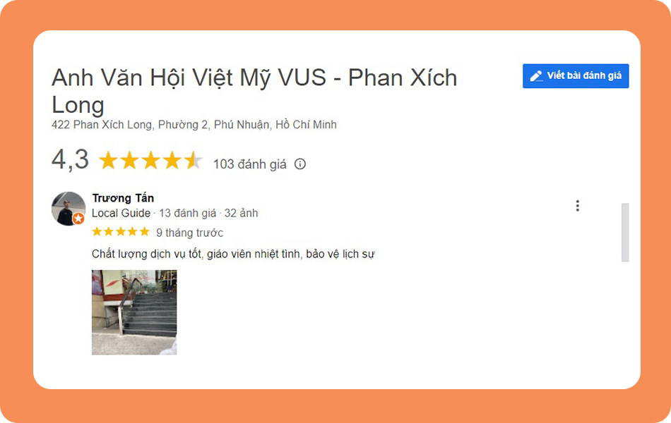 Review trung tâm tiếng Anh cho người mất gốc VUS - Ảnh: Google Review