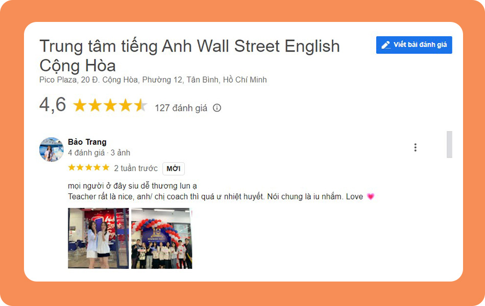 Review trung tâm Wall Street English - Ảnh: Google Review