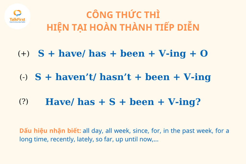 Công thức thì hiện tại hoàn thành tiếp diễn