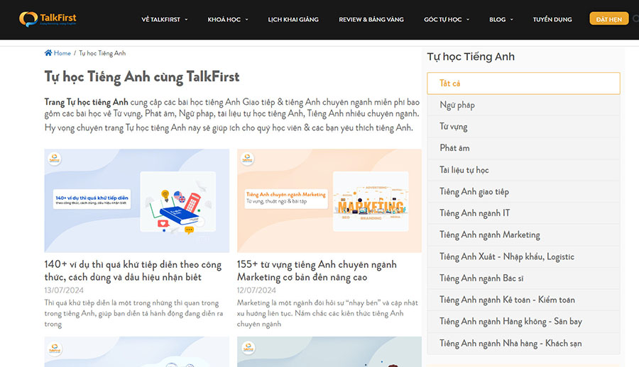 Trang tự học tiếng Anh TalkFirst