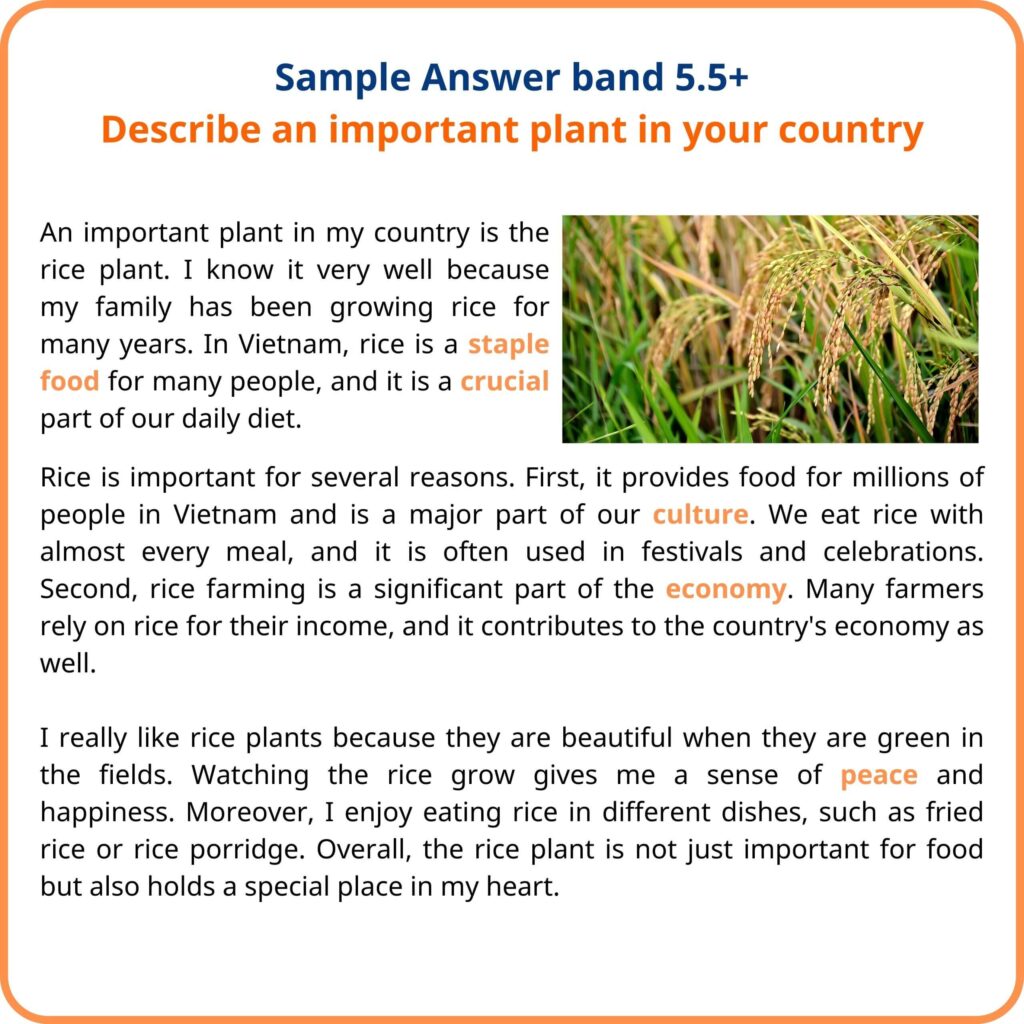 Describe an important plant in your country band 5.5+