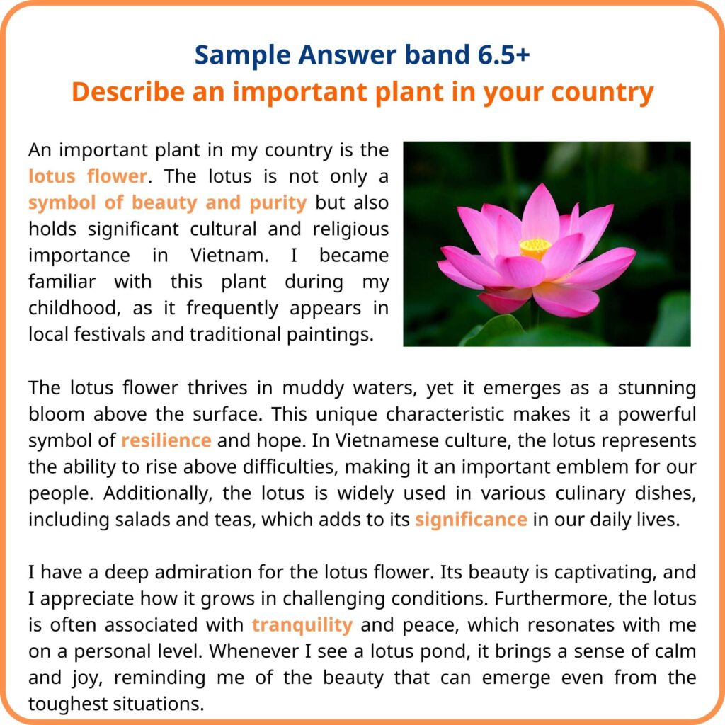 Describe an important plant in your country band 6.5+