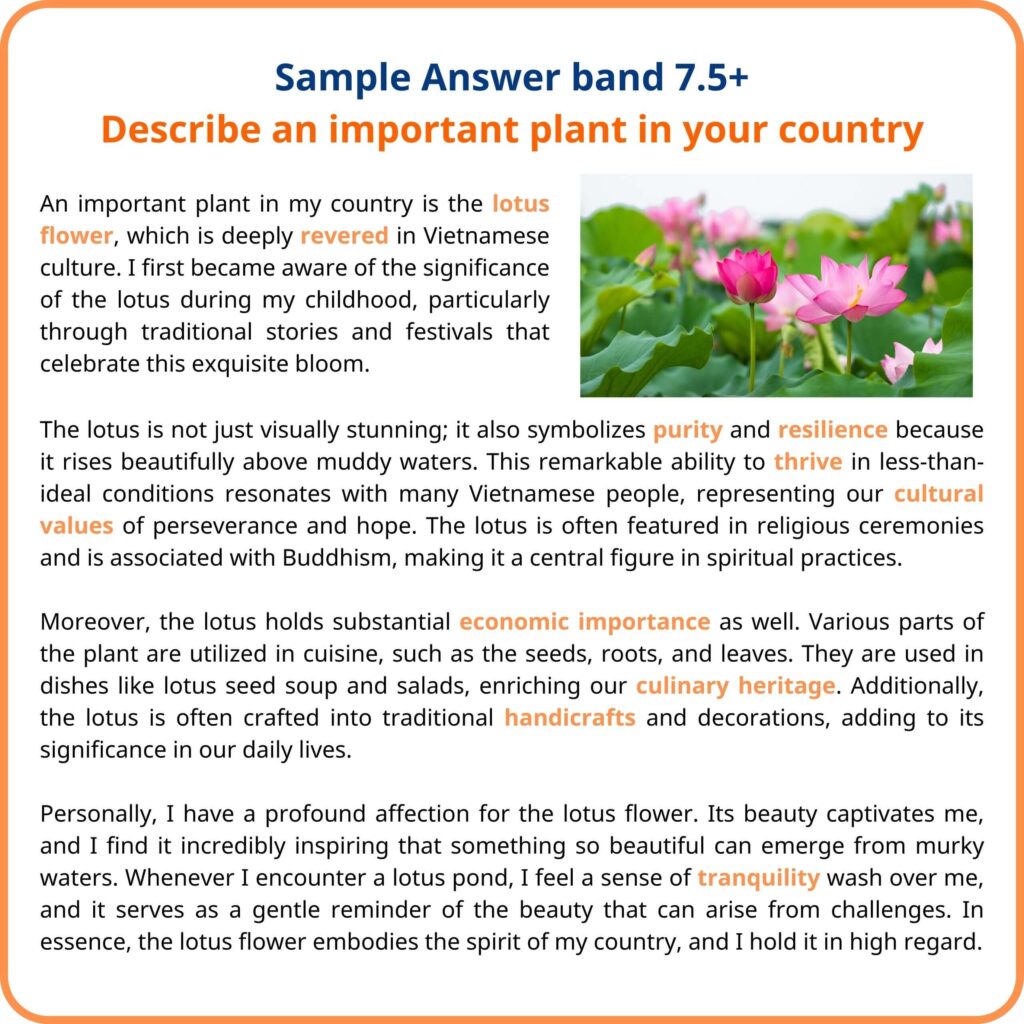 Describe an important plant in your country band 7.5+