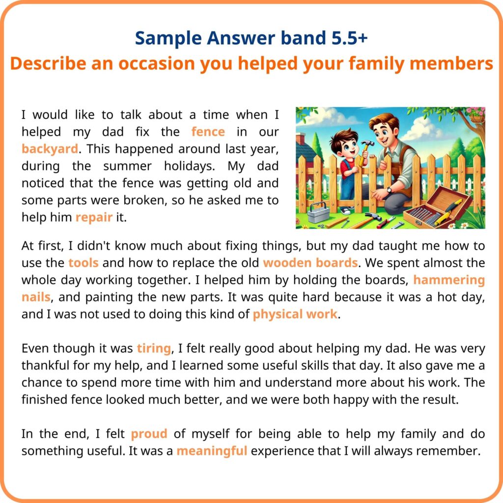 Bài mẫu Describe an occasion you helped your family members band 5.5+