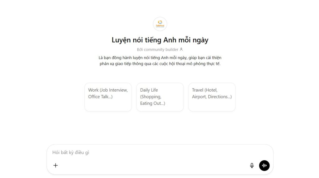Giao diện luyện nói tiếng Anh với ChatGPT